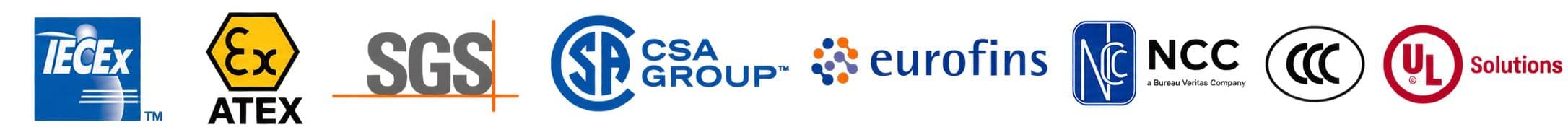 Approval agencies: IECEx, ATEX, SGS, CSA Group, Eurofins, NCC, CCC, UL Solutions
